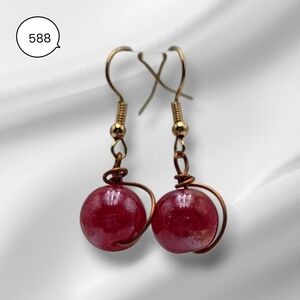 Handmade Elegant Red Sparkling Bead Earrings Boho Dangle Jewelry Gift
